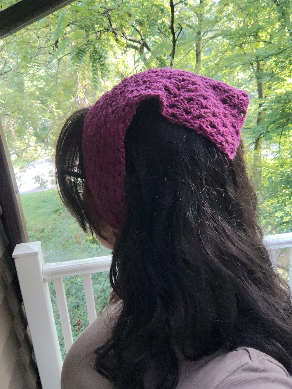 Handmade Crochet Triangle Scarf Bandana - Purple